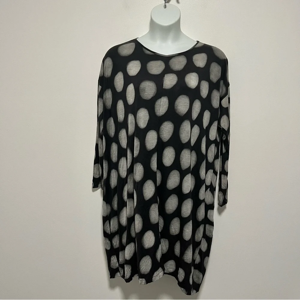 Moyuru Japanese Art To Wear Polka Dot Lagenlook Oversized Tunic Dress Gray M - Picture 1 of 12